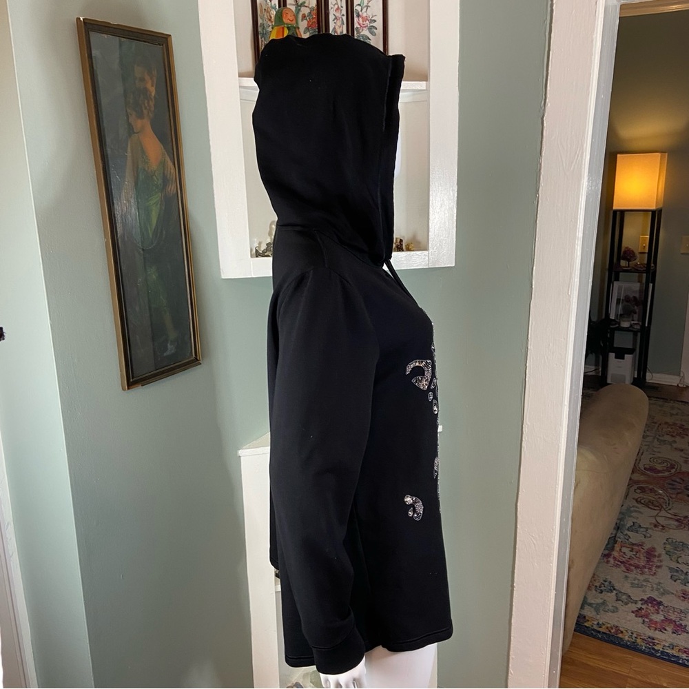 Chico's Zenergy Sz 2 French Terry Black Hoodie Leopard Print Silver Sequin Beads - Picture 9 of 12